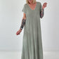 Maxi Kleid mit fransigen Abschlüssen - salbei