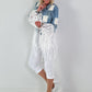 Boho Jeansjacke mit aufwendigen  Details - hellblau-weiss