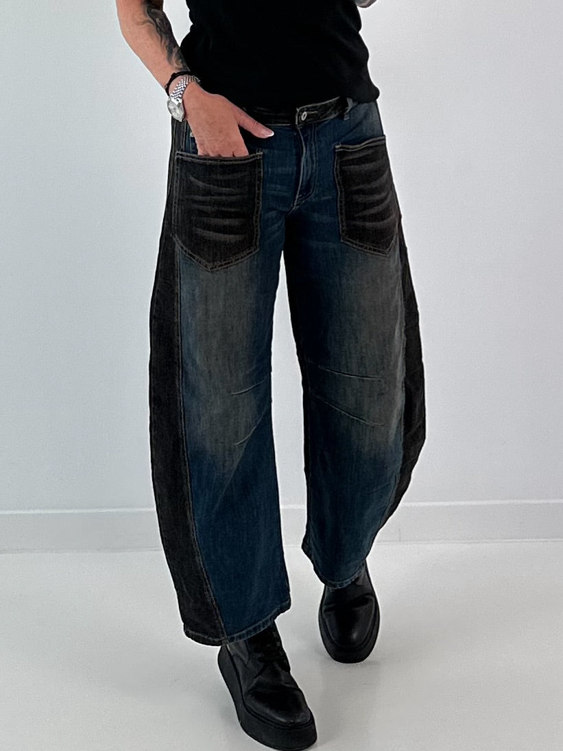 Ballon Jeans broek met leuke details - denim-zwart