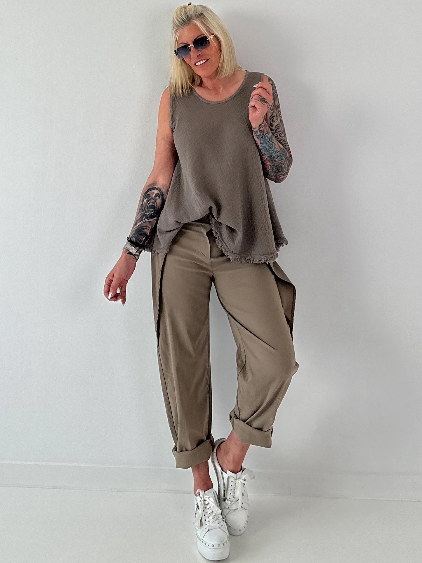 Grobes Leinen/Baumwoll Top - taupe