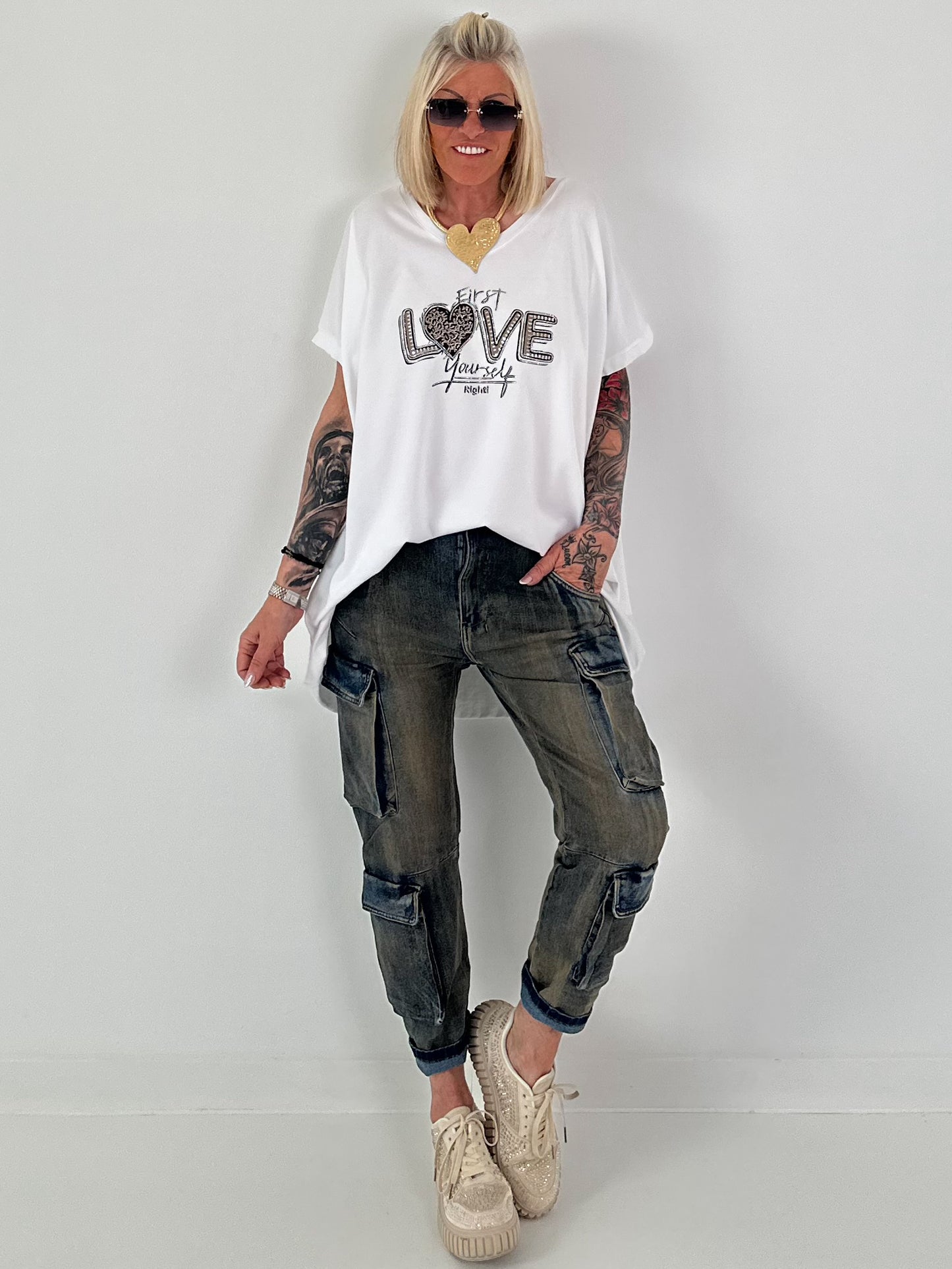 T-Shirt mit Strassdetail - weiss