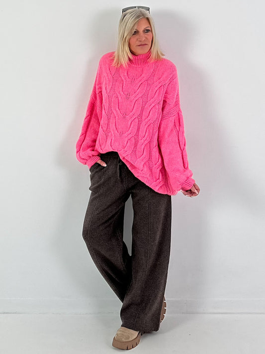 Casual cable-knit sweater, "Pure Cable" style - candy