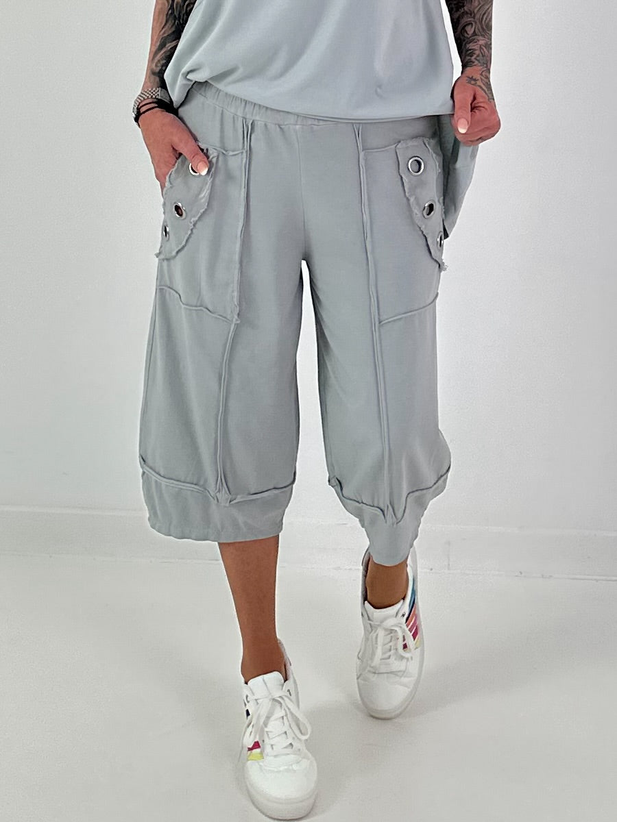 Casual Sweatpants with Eyelet Details - Grey