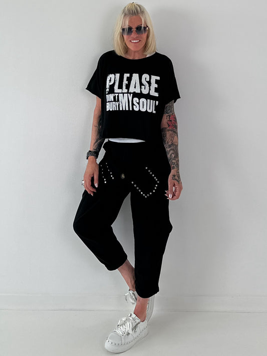 Kurzes Kastiges Shirt mit Print - schwarz