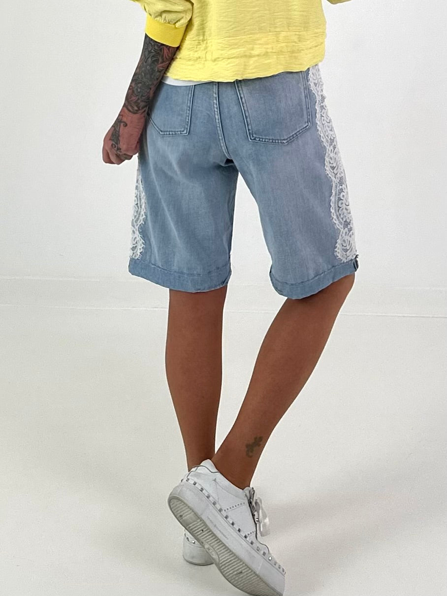 Denim Shorts with Lace Details
