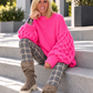 Oversized Pullover mit Grobstrickärmeln - neonpink