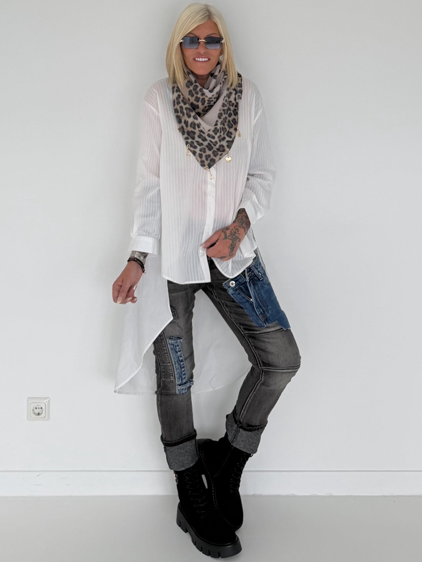 Dreieckstuch mit Mustermix und Charms - beige-leo-mehrfarbig