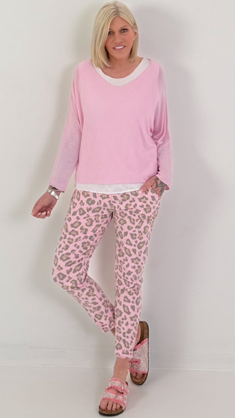 Feinstrick Pulli mit Top - rosa