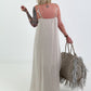 Dress with decorative straps and stripe pattern - beige