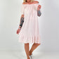 Kleid mit kurzen Ärmeln und Volant - rosa