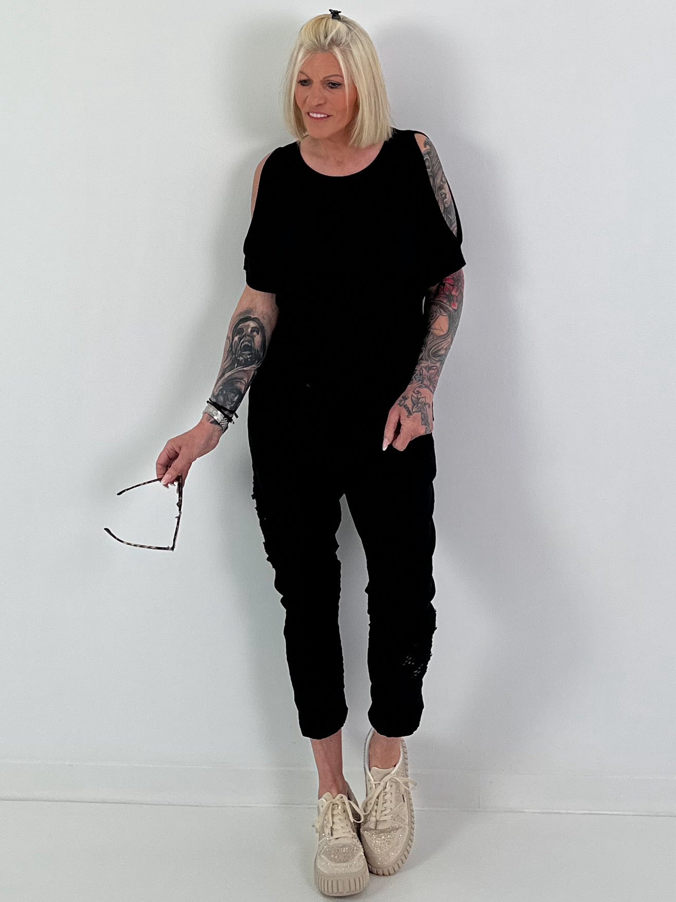 T-Shirt with Cut-Outs - black