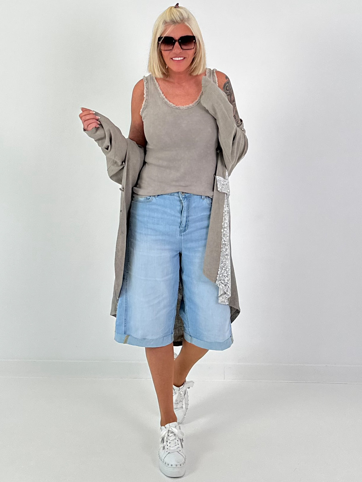 Oversized Leinen-Military Blazer - taupe
