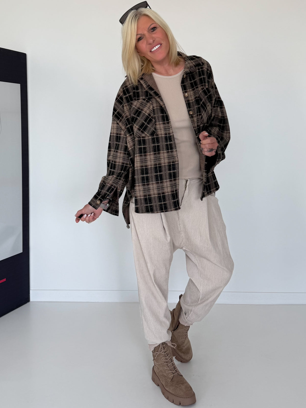 Oversized Flanellhemd im Karo-Look - mokka-beige-mehrfarbig