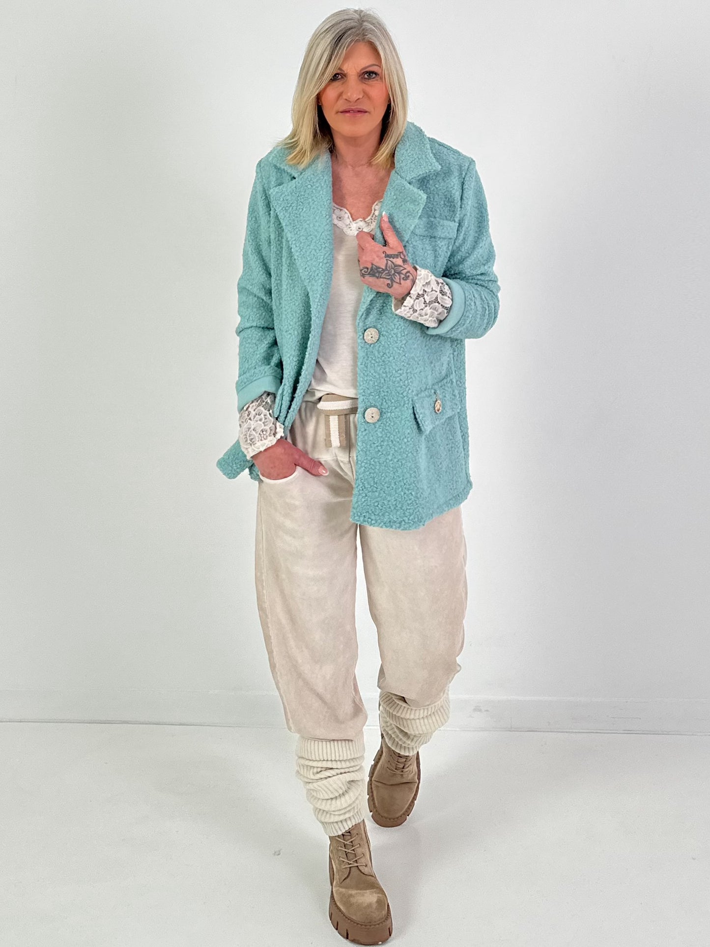 Bouclé Jacke - watergreen