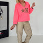 Hoodie mit Leo-Print und Nieten - neonpink
