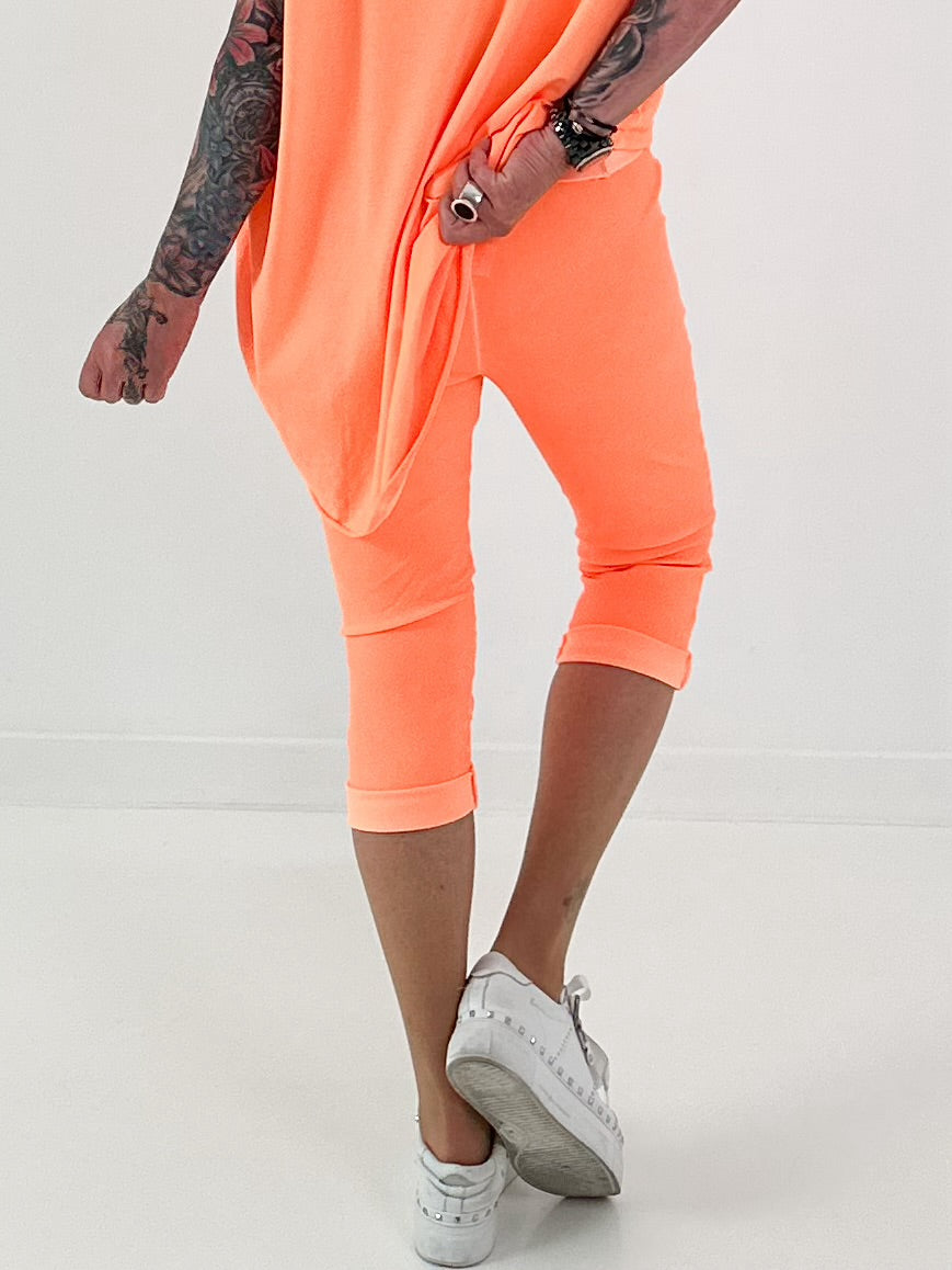Capri Hose mit Bindeband - neonorange