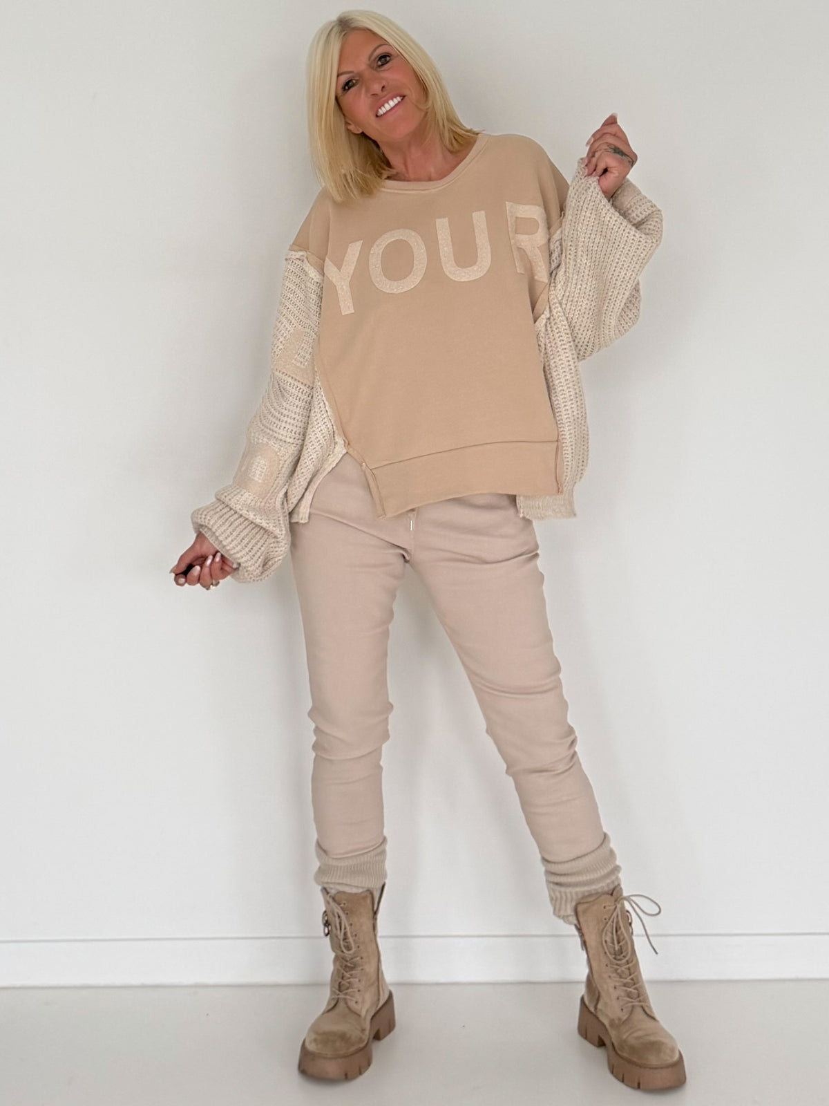 Hose mit elastischem Bündchen - beige