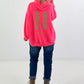 Lässiger Hoodie mit Statement Rückenprint "Pause" - neonpink