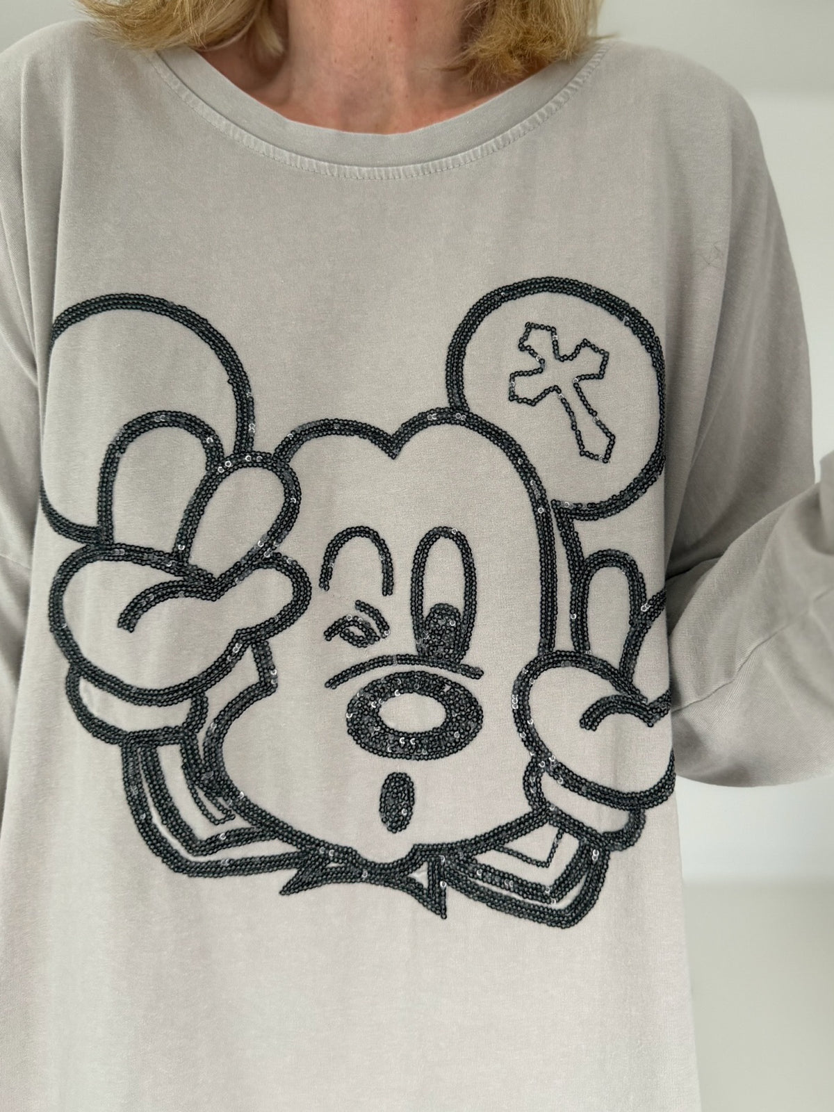 Oversized Shirt mit Paillettenprint - stone-washed-beige