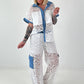 Ausgefallener Zweiteiler mit aufwendigen Denim Details- weiss