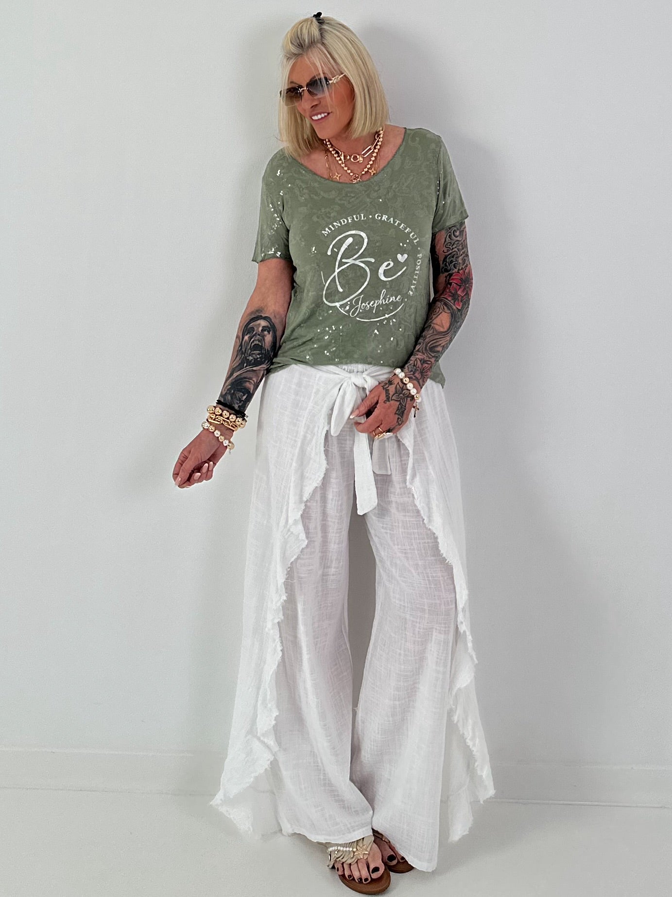 T-Shirt mit transparenten Pailletten - khaki