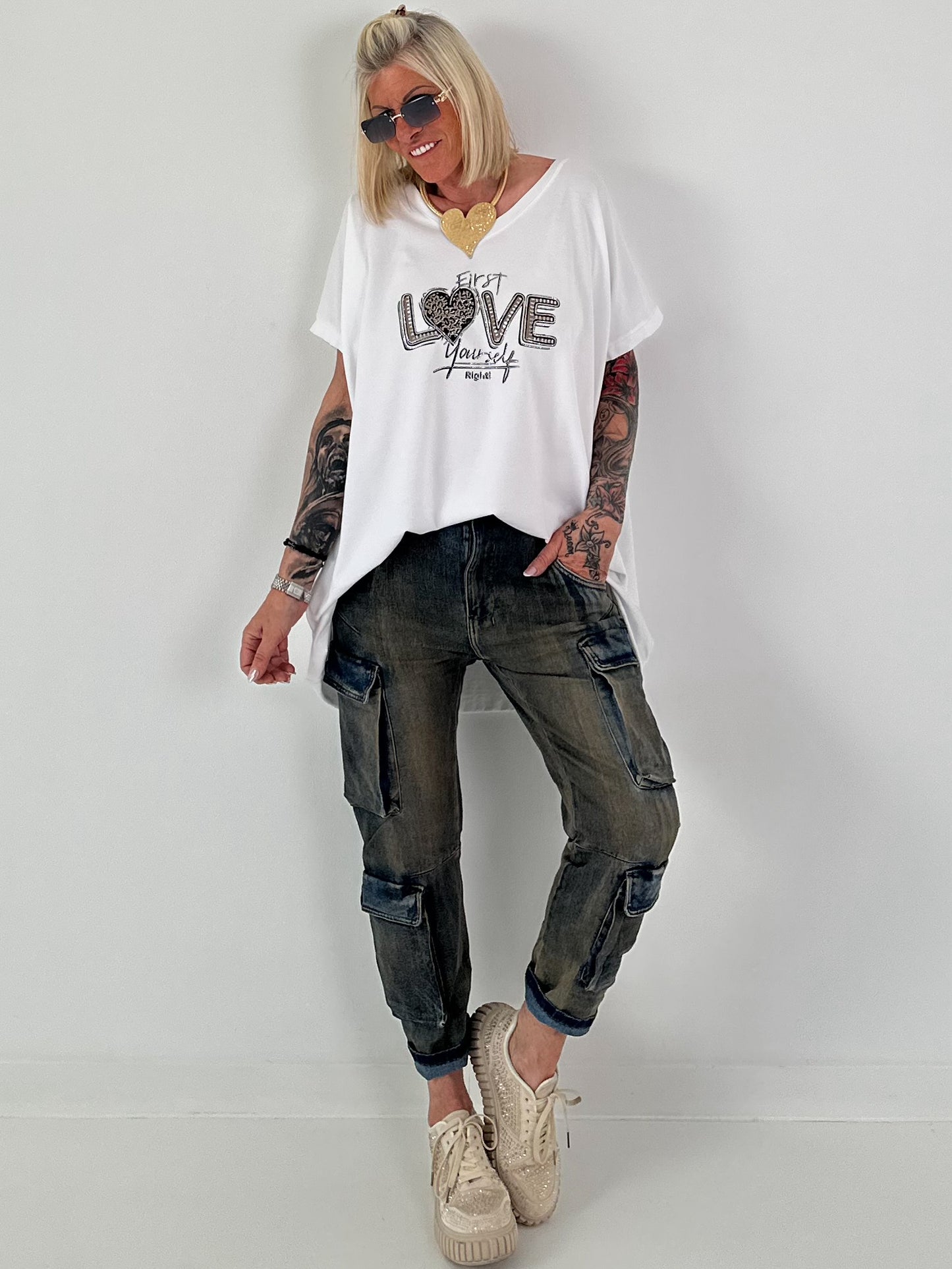T-Shirt mit Strassdetail - weiss