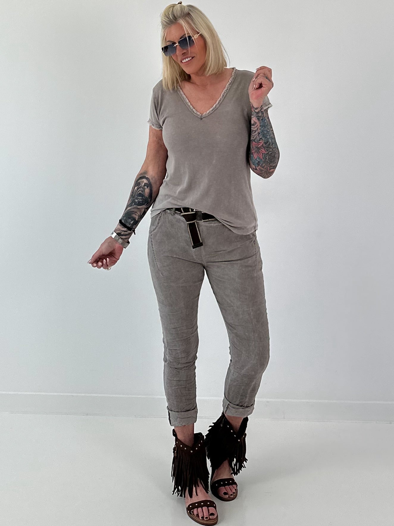 Ripp T-Shirt stone washed-  taupe