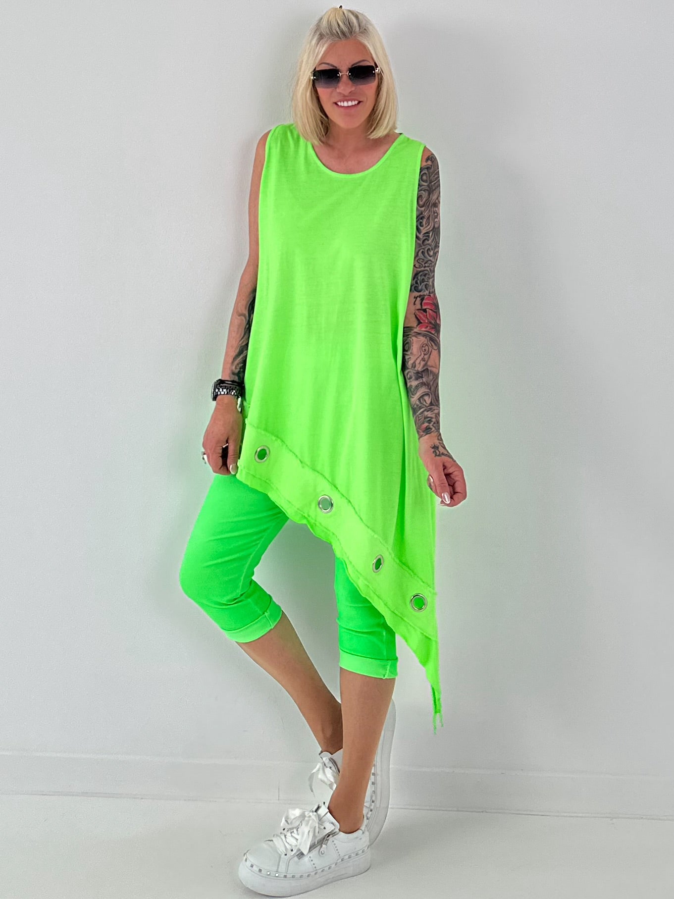 Capri Hose mit Bindeband - neongrün