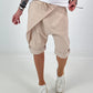 Short baggy shorts with side overlay - beige