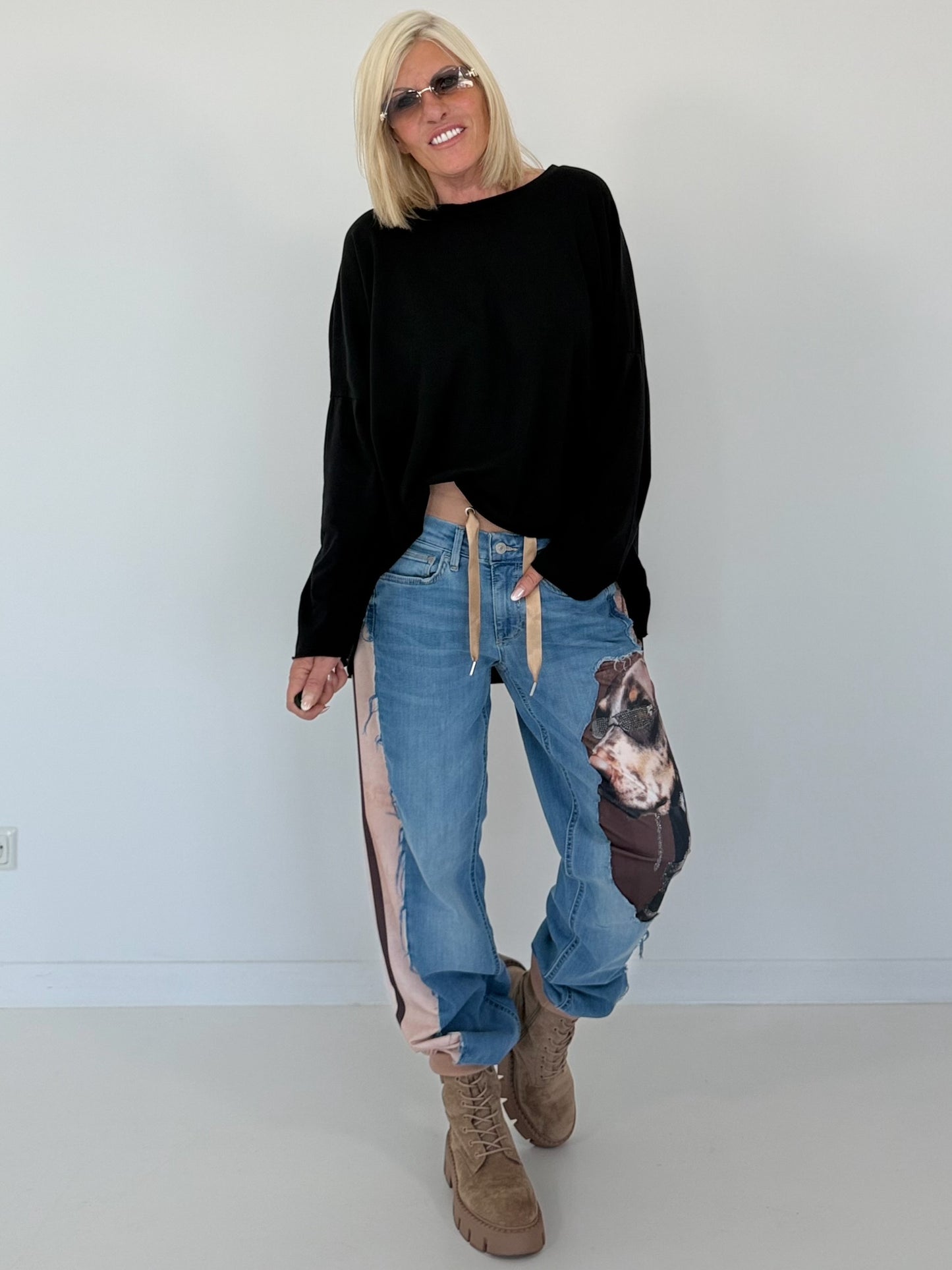 Oversized Shirt stone washed - schwarz