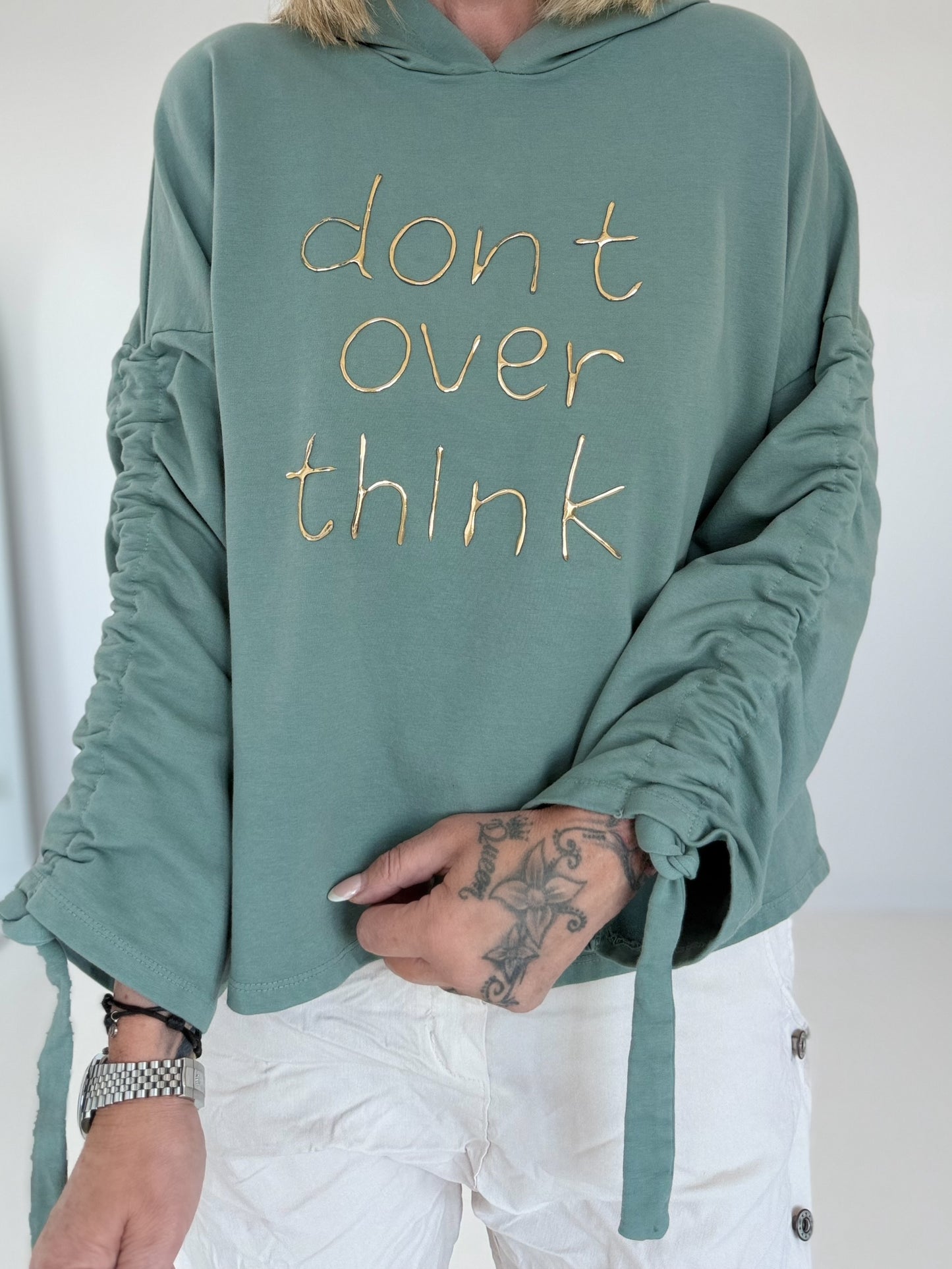 Hoodie Don´t Overthink - Salbei