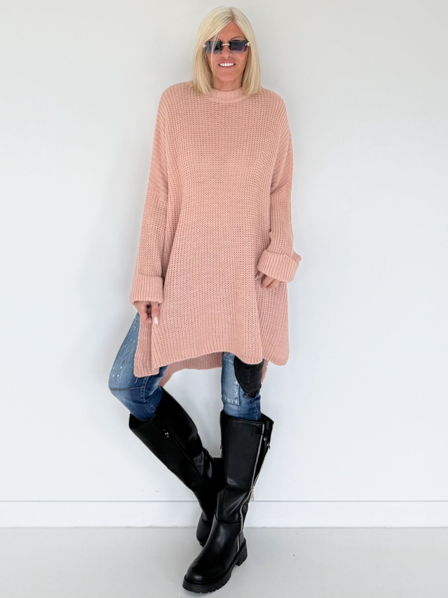 Long Strickpullover - rosa