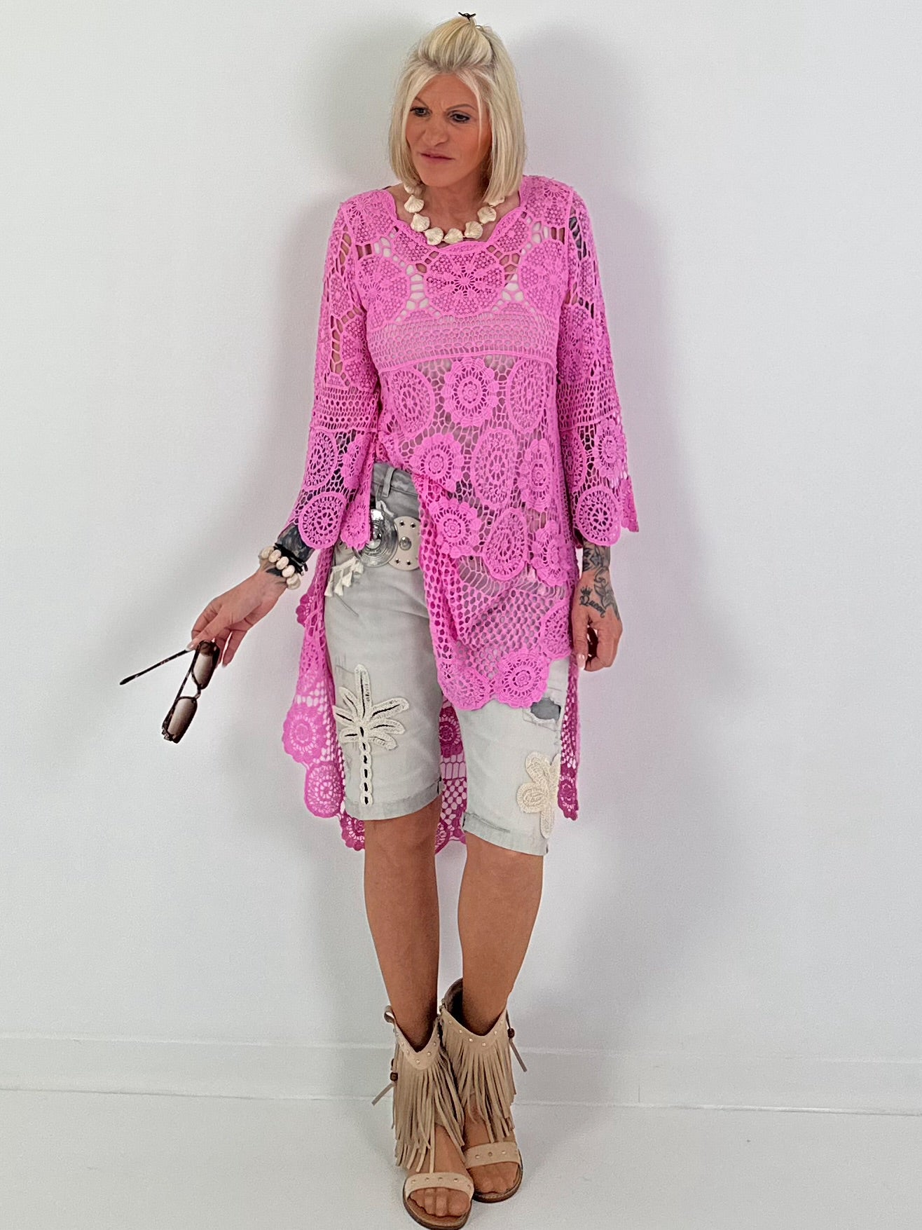 Crochet tunic with pattern - pink