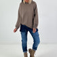 Lässiger Hoodie mit Statement Rückenprint "Pause" - taupe