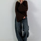 Weicher Pullover mit stylischen Trompetenärmeln - mokka