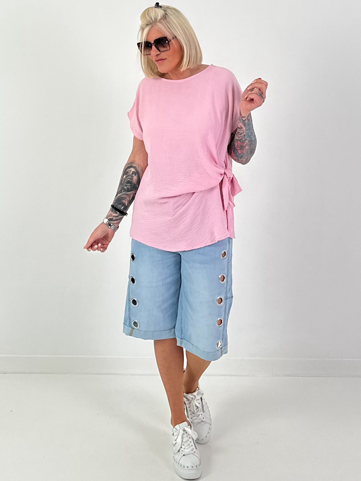 Blouse shirt with side tie knot - pink