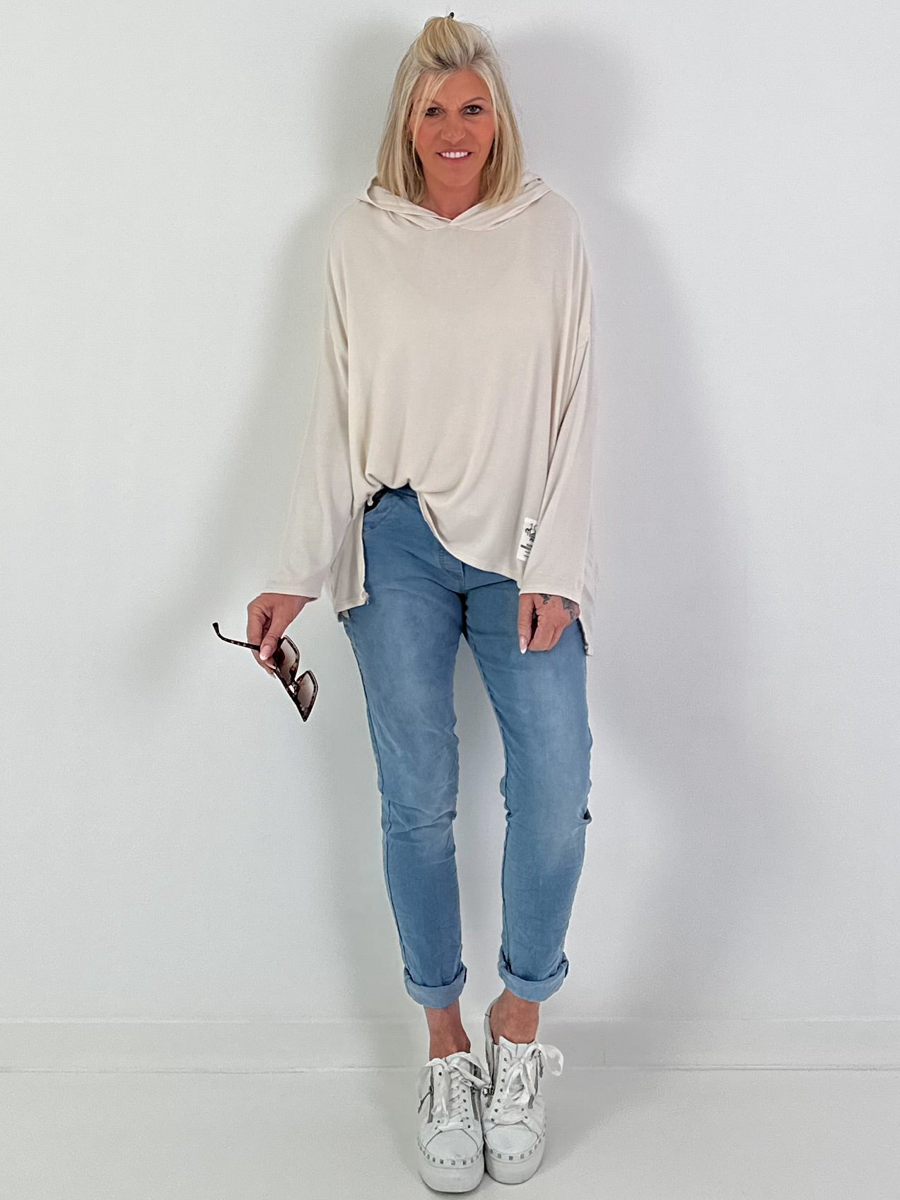 Fine Knit Hoodie - Beige