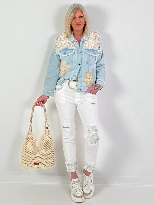 Jeansjacke mit Häkelelementen - denim
