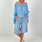 Tunic with side ruffles - light blue