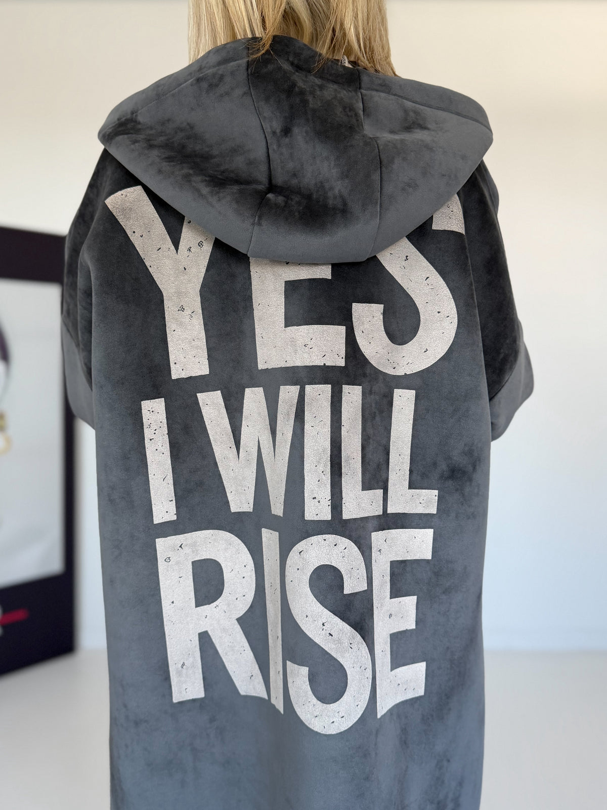 Mantel mit Kapuze Yes I Will Rise - mausgrau