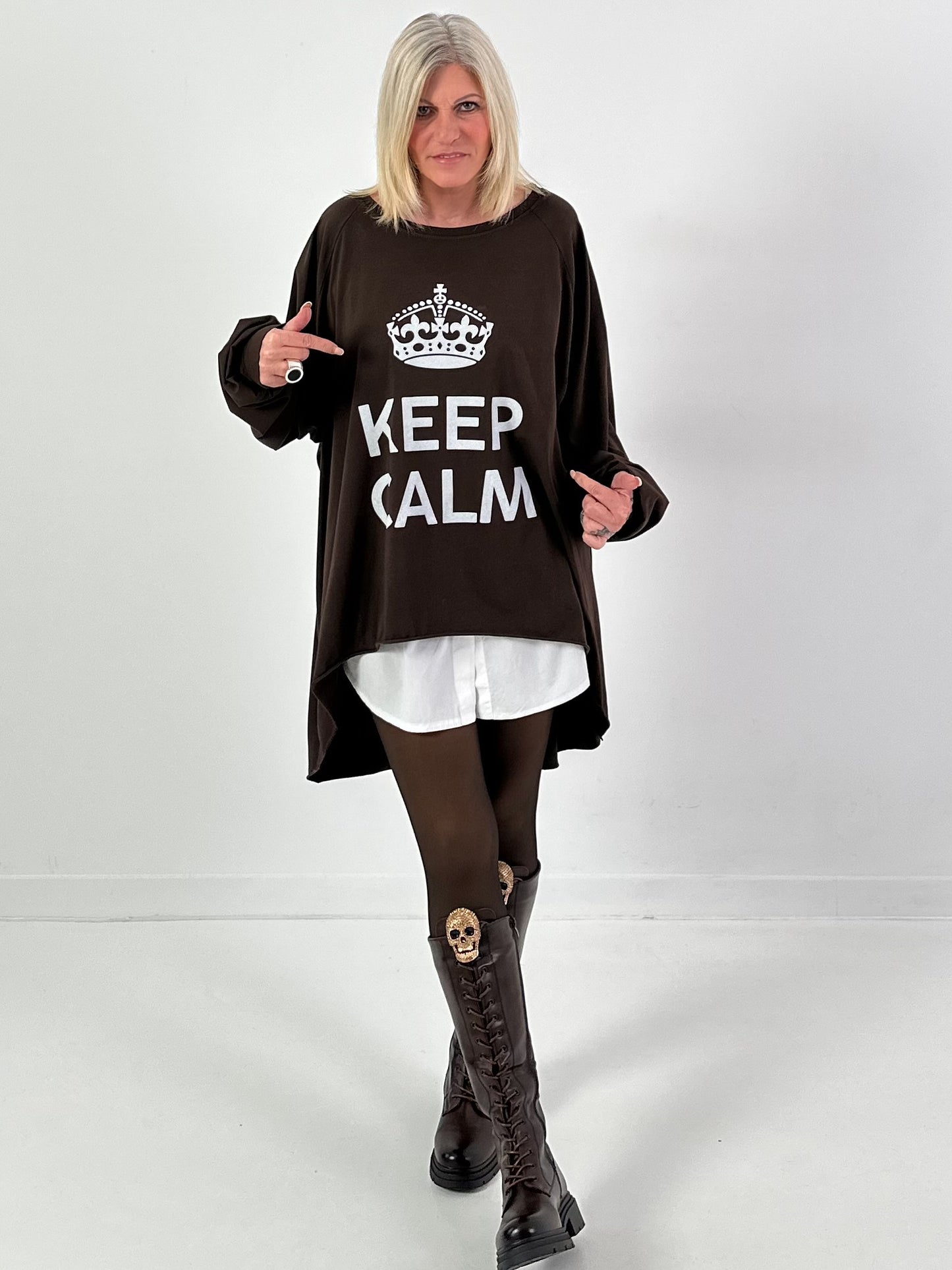 Oversized shirt model "KEEP CALM" - coffee