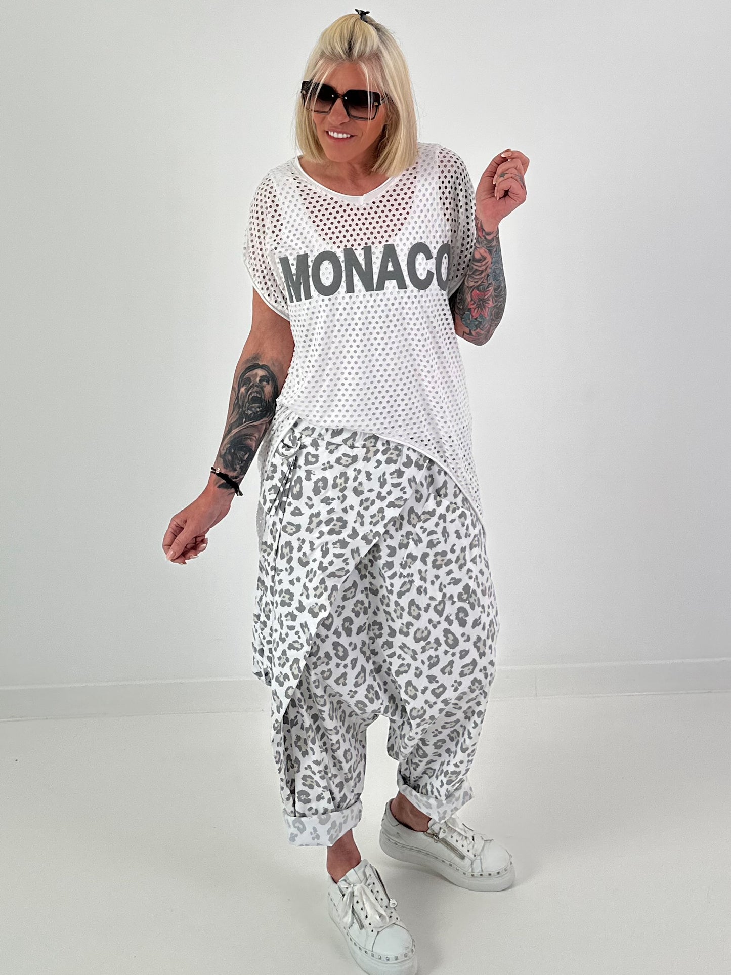 Mesh shirt Monaco - white-grey