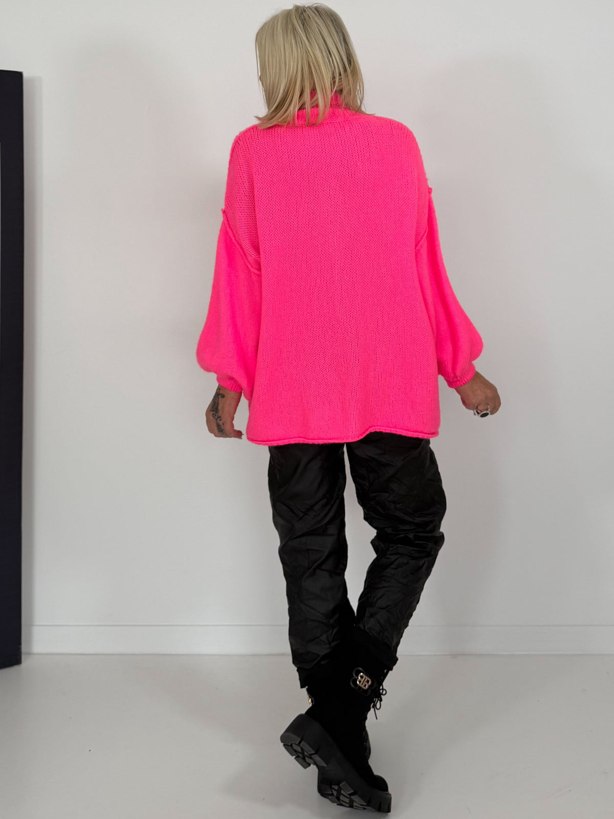 Oversized Strickjacke - neonpink