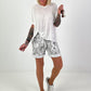 Feinstrick T-Shirt mit V-Ausschnitt - weiss