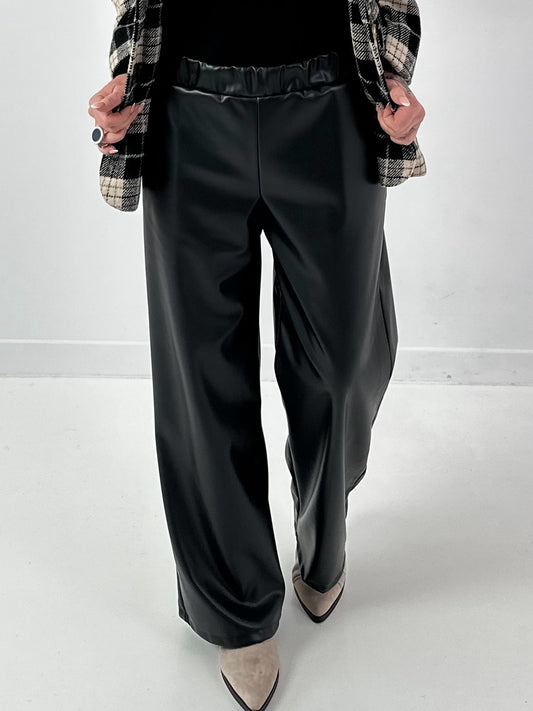 Leather-look trousers, model "Smooth Faux" - black