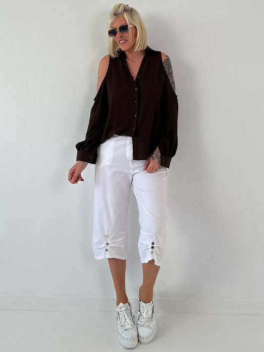Bluse mit cold shoulder Detail - schoko