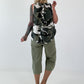 Striped top with ruffled collar - taupe-dark brown