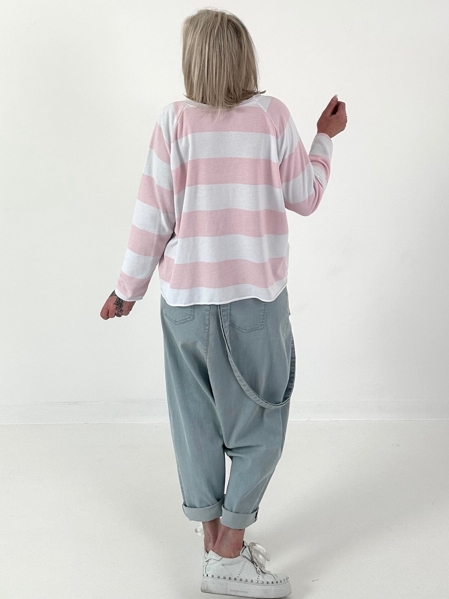 Sweater mit Blockstreifen - rosa-weiss