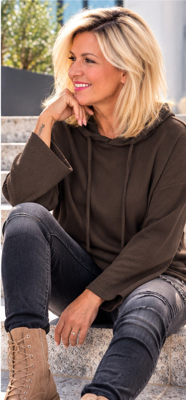 Ribbed hoodie - mokka