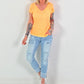 Ribbed T-shirt with fringes - neon orange